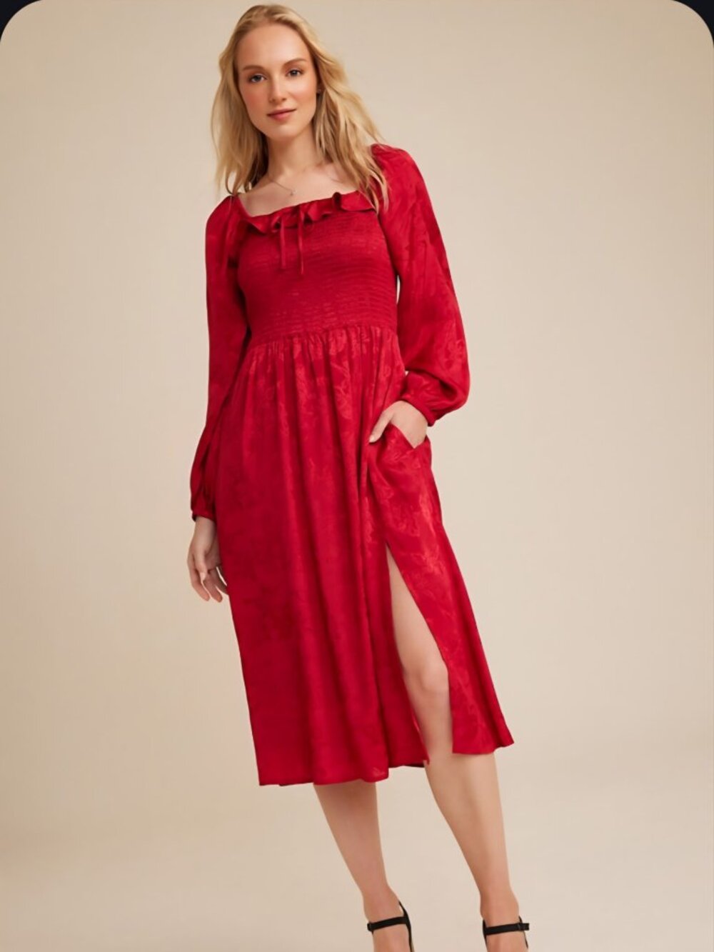 Maurices Red Floral Jacquard Midi Dress – Size L